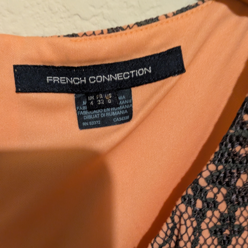 French Connection Peach Dress with Black Lace Overlay - Picture 8 of 8
